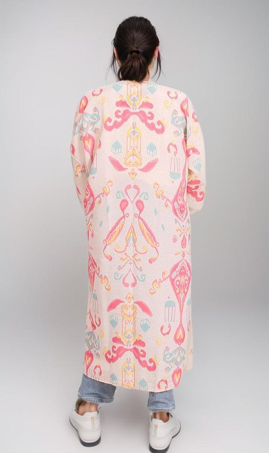 R208480 - Printed Linen Kimono - Pastel Moroccan Pattern