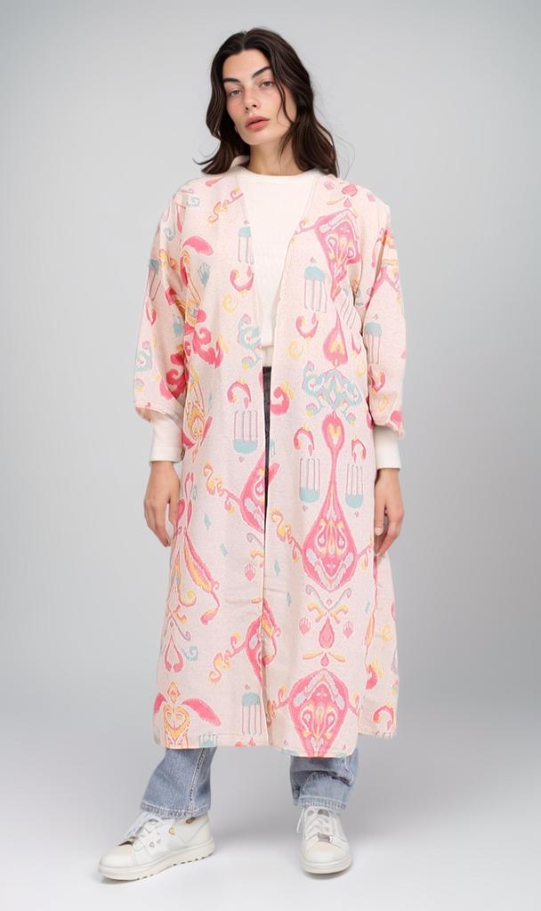 R208480 - Printed Linen Kimono - Pastel Moroccan Pattern