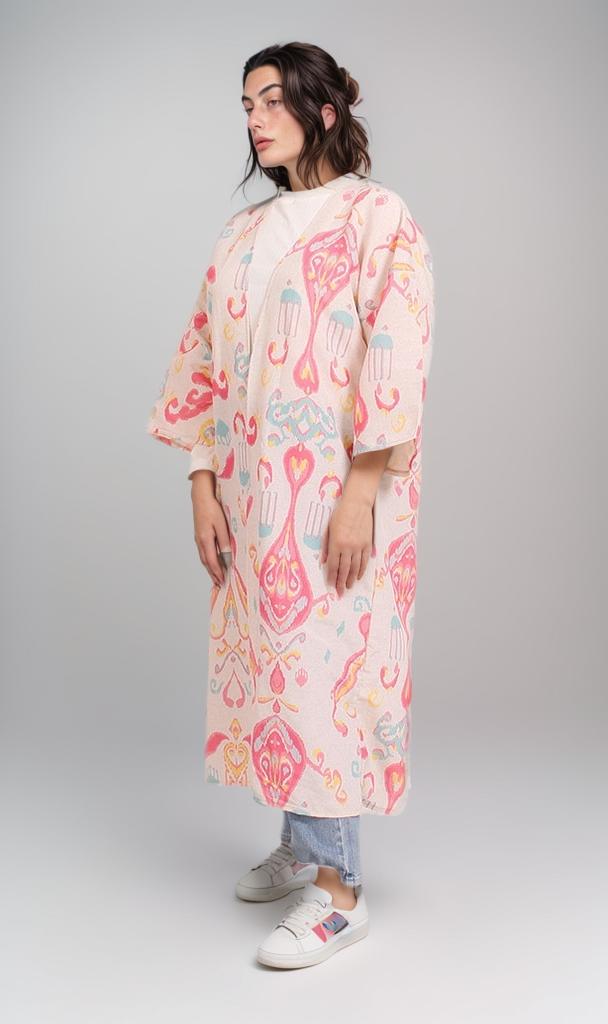 R208480 - Printed Linen Kimono - Pastel Moroccan Pattern