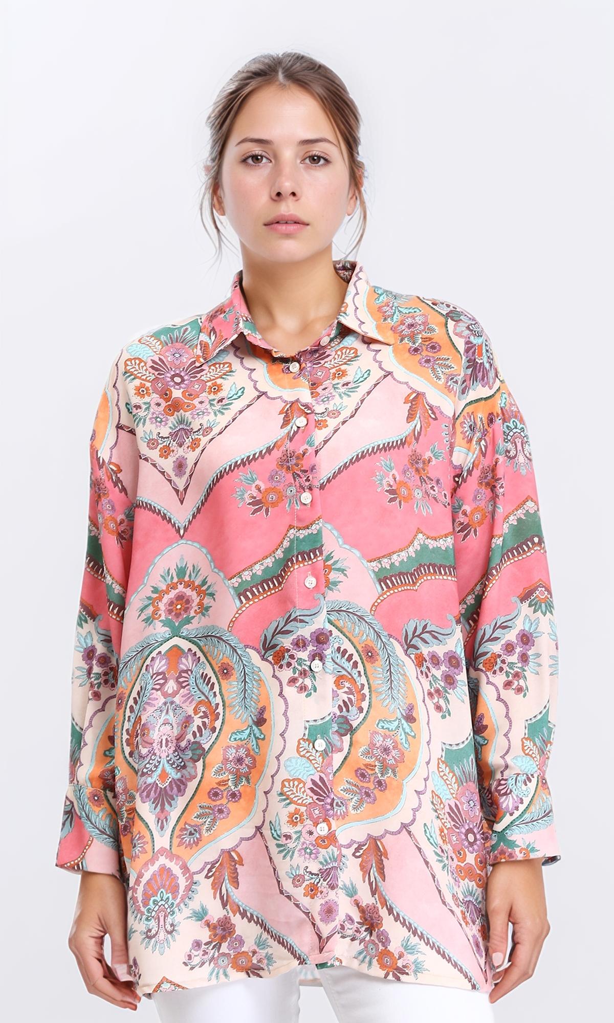 Colorful Floral Long Sleeves Shirt - Multicolor
