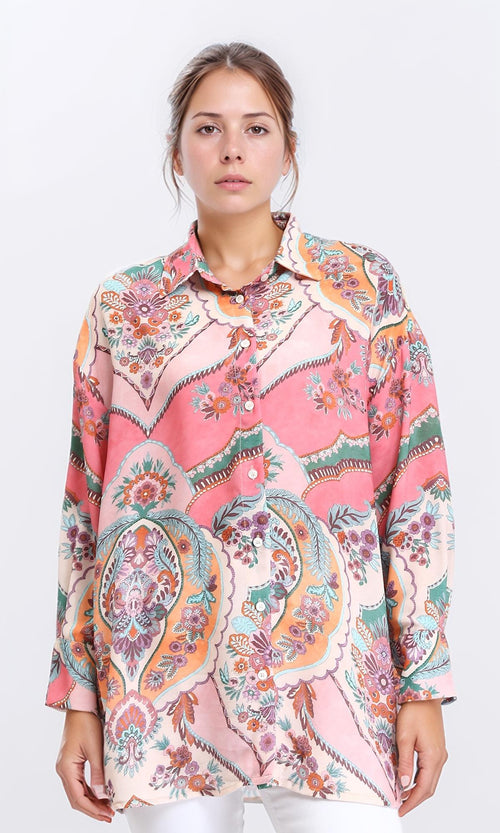 R208485 - Colorful Floral Long Sleeves Shirt - Multicolor