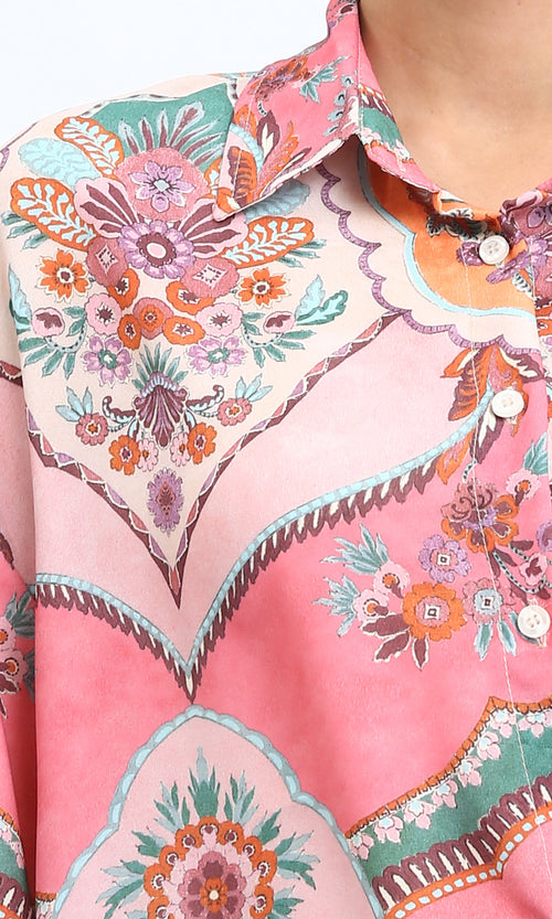 R208485 - Colorful Floral Long Sleeves Shirt - Multicolor