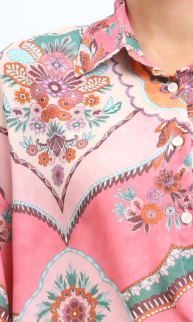 R208485 - Colorful Floral Long Sleeves Shirt - Multicolor