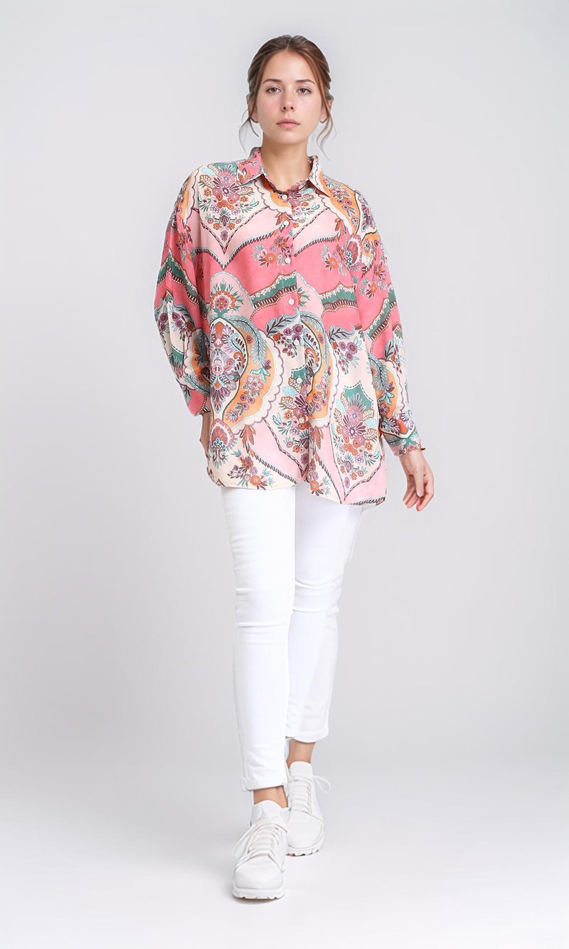 R208485 - Colorful Floral Long Sleeves Shirt - Multicolor