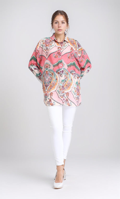 R208485 - Colorful Floral Long Sleeves Shirt - Multicolor