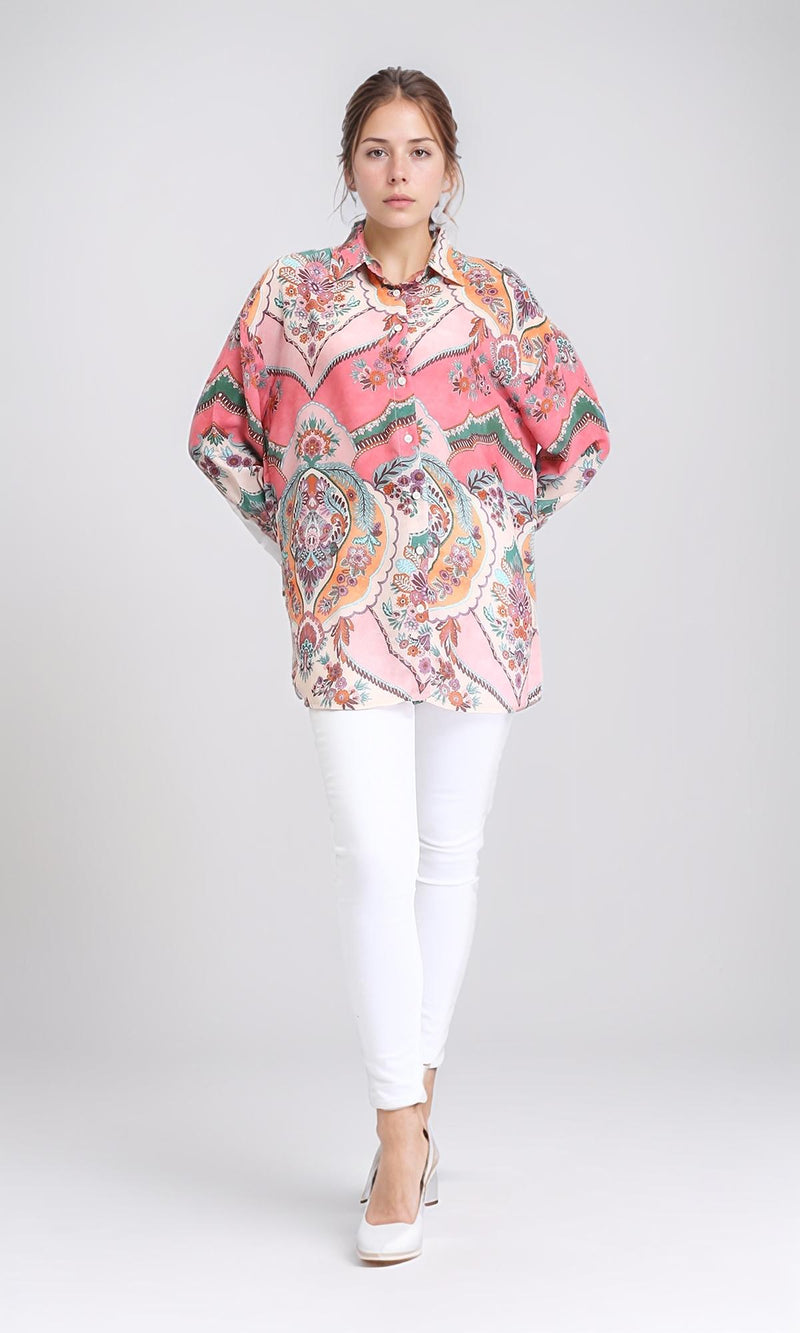R208485 - Colorful Floral Long Sleeves Shirt - Multicolor