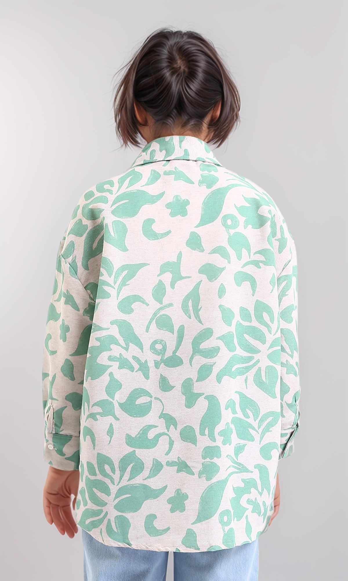 R208486 - Long Sleeves Floral Buttoned Shirt - Mint & Beige