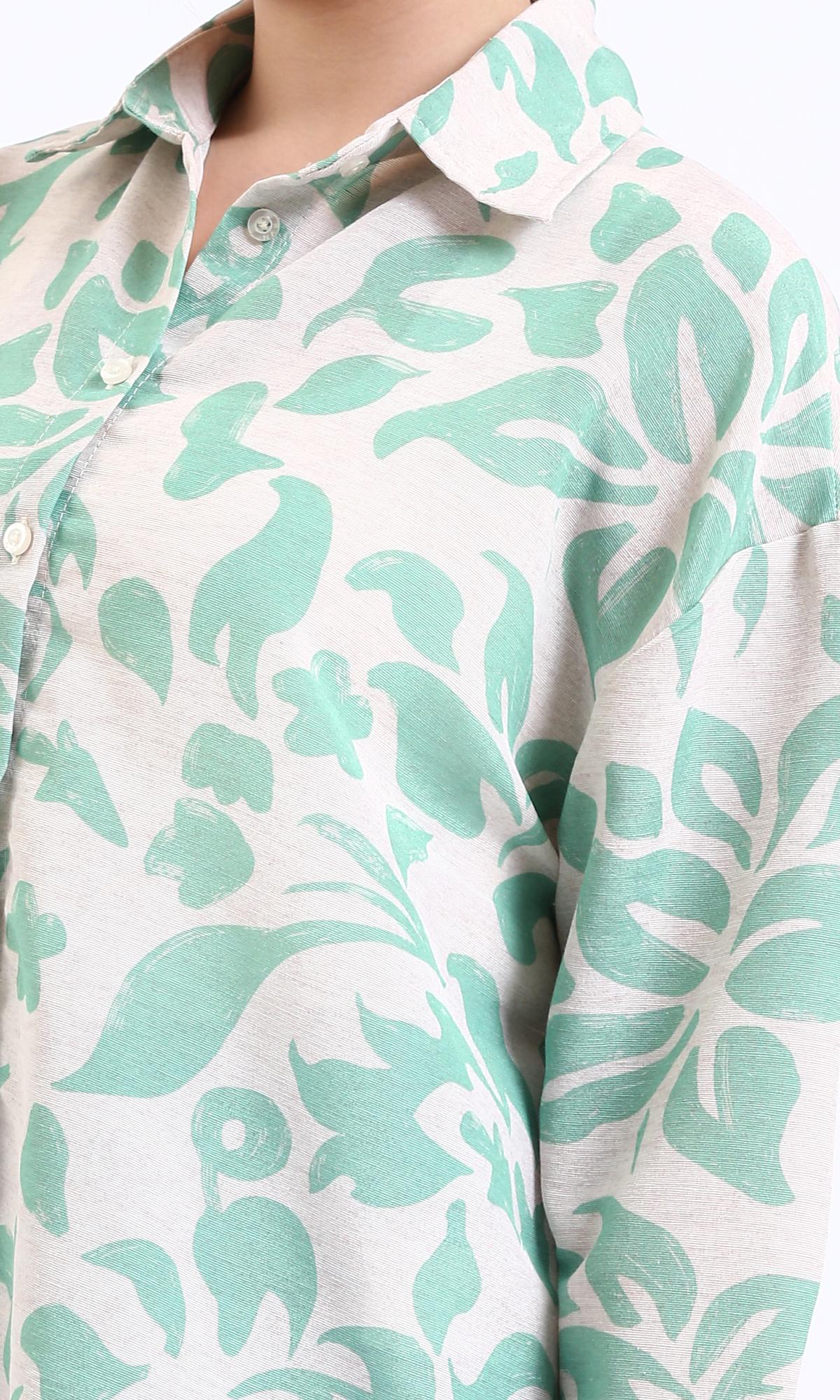 R208486 - Long Sleeves Floral Buttoned Shirt - Mint & Beige