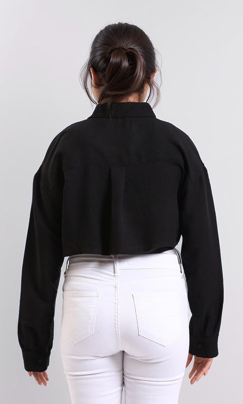 R208490 - Lightweight Solid Cropped Shirt - Black