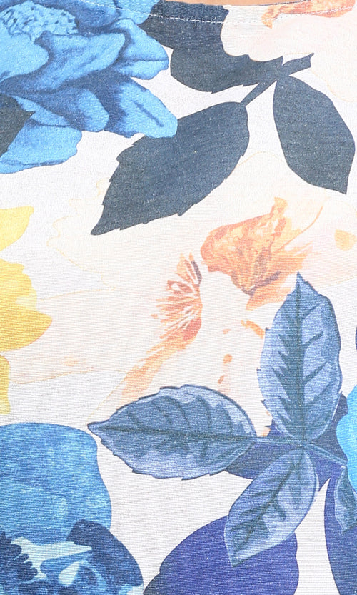 R208493 - Floral Short Sleeves Summer Tee - Blue & Yellow