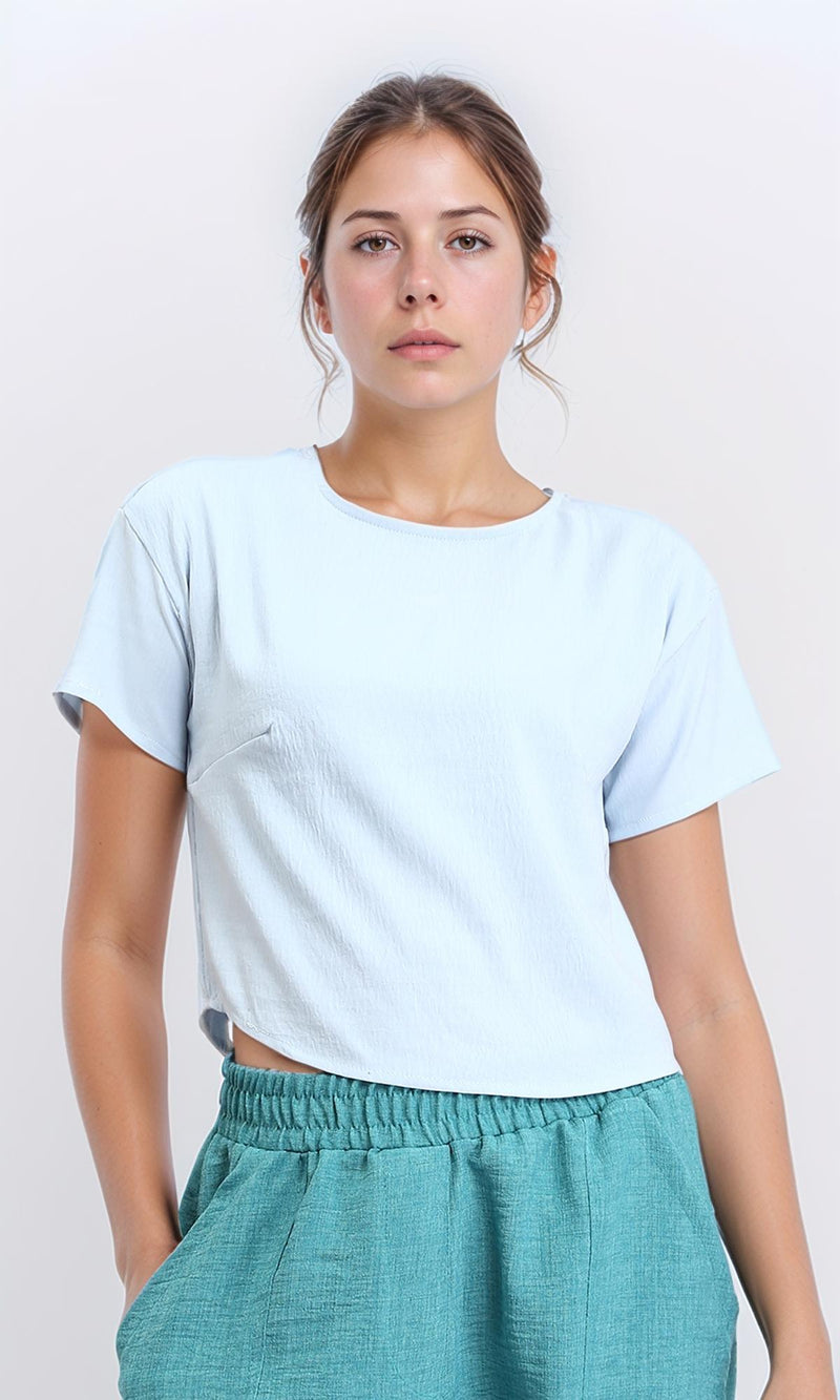 R208494 - Crew Neck Short Sleeves Textured Tee - Light Blue