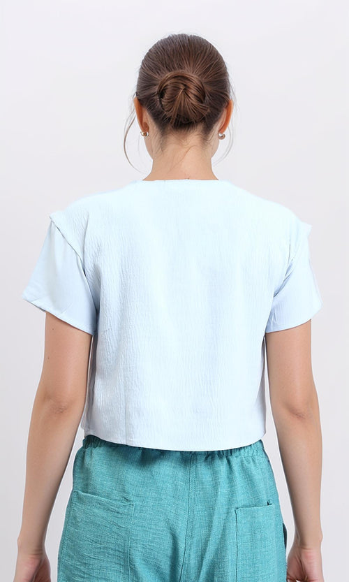 R208494 - Crew Neck Short Sleeves Textured Tee - Light Blue