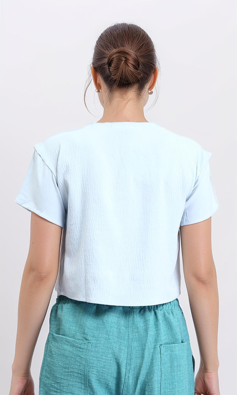 R208494 - Crew Neck Short Sleeves Textured Tee - Light Blue