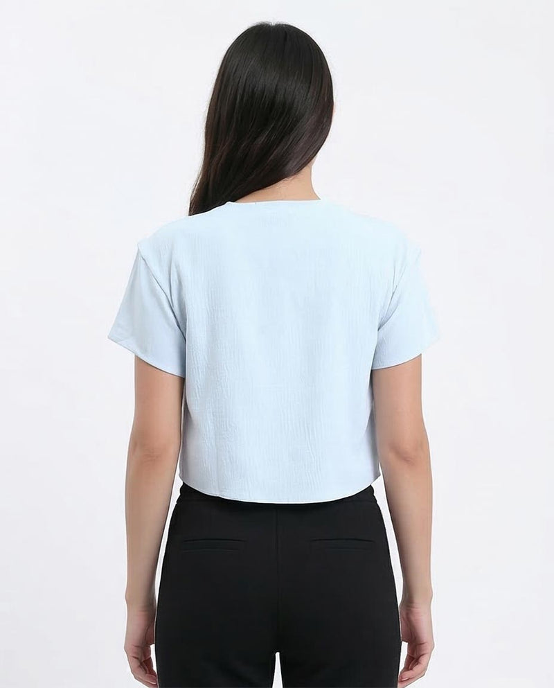 Ravin Women's Pale Blue Textured Curved-Hem Crop Top - R208494