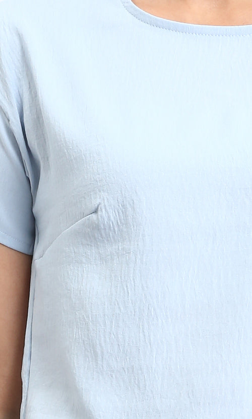 R208494 - Crew Neck Short Sleeves Textured Tee - Light Blue