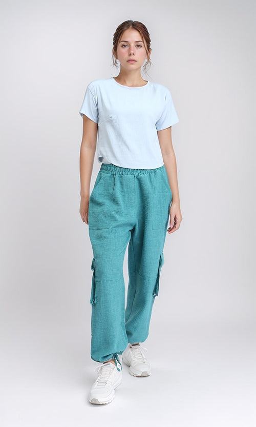 R208494 - Crew Neck Short Sleeves Textured Tee - Light Blue