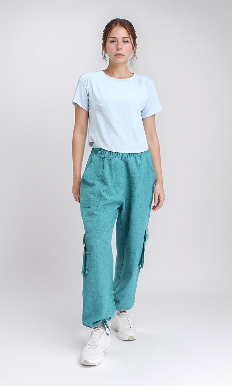 R208494 - Crew Neck Short Sleeves Textured Tee - Light Blue