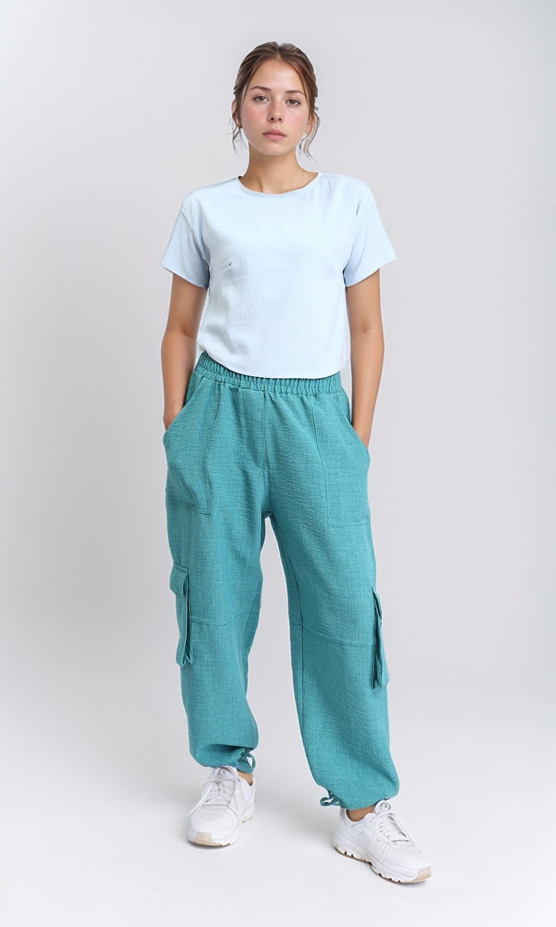 R208494 - Crew Neck Short Sleeves Textured Tee - Light Blue