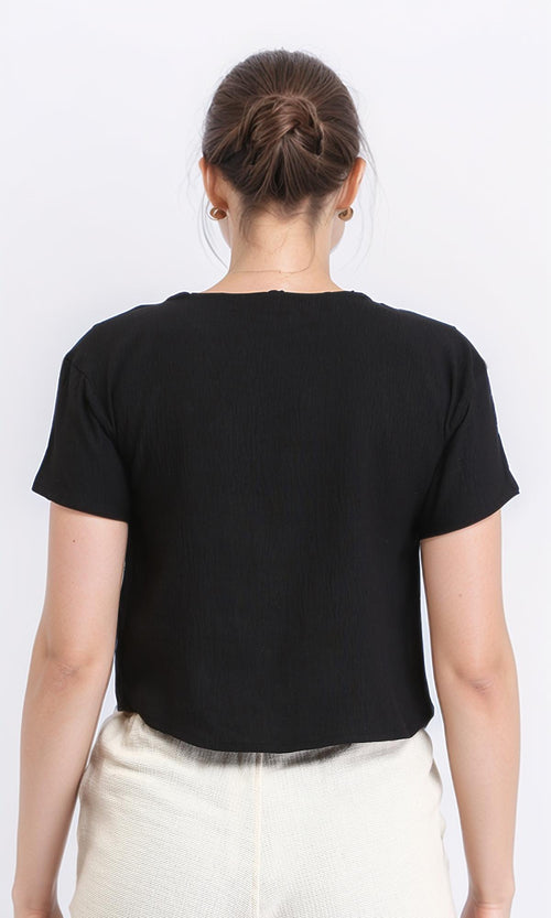 R208495 - Crew Neck Short Sleeves Textured Tee - Black