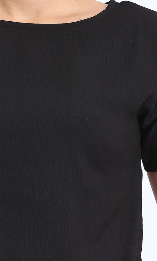 R208495 - Crew Neck Short Sleeves Textured Tee - Black