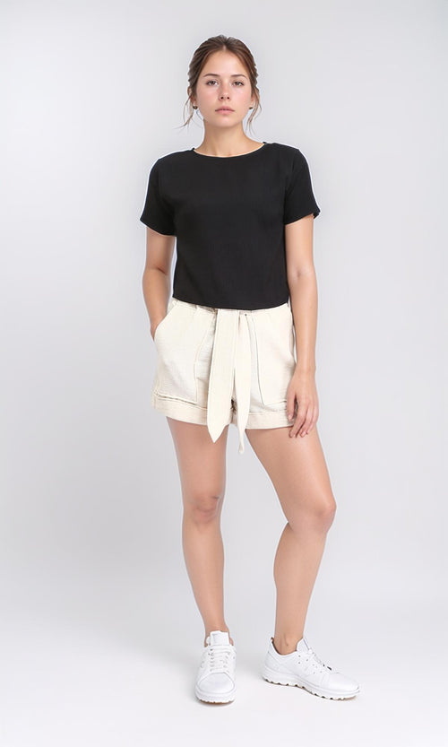 R208495 - Crew Neck Short Sleeves Textured Tee - Black