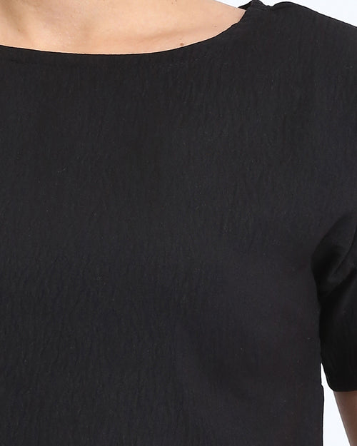 Ravin Textured Boat Neck Boxy Crop Top – Black - R208495