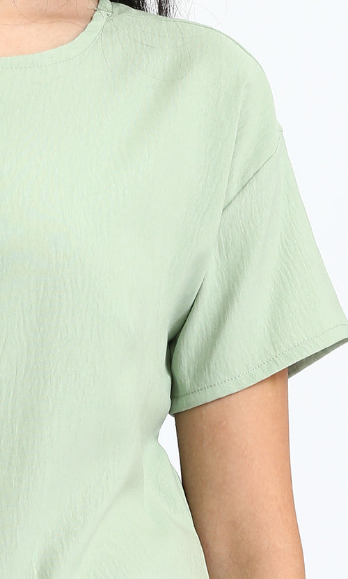 R208496 - Boat Neck Solid Slip On Basic Tee - Light Green