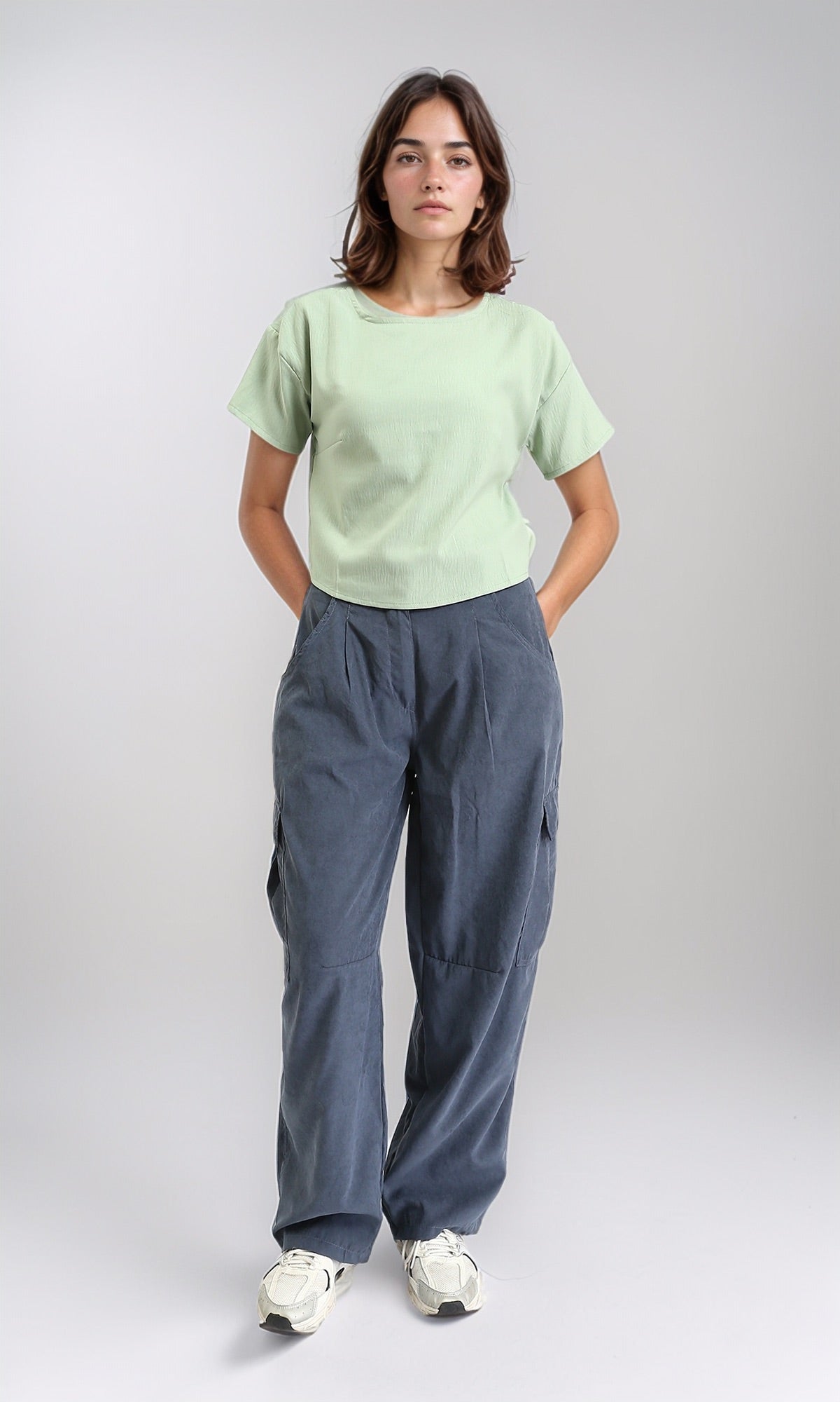 R208496 - Boat Neck Solid Slip On Basic Tee - Light Green