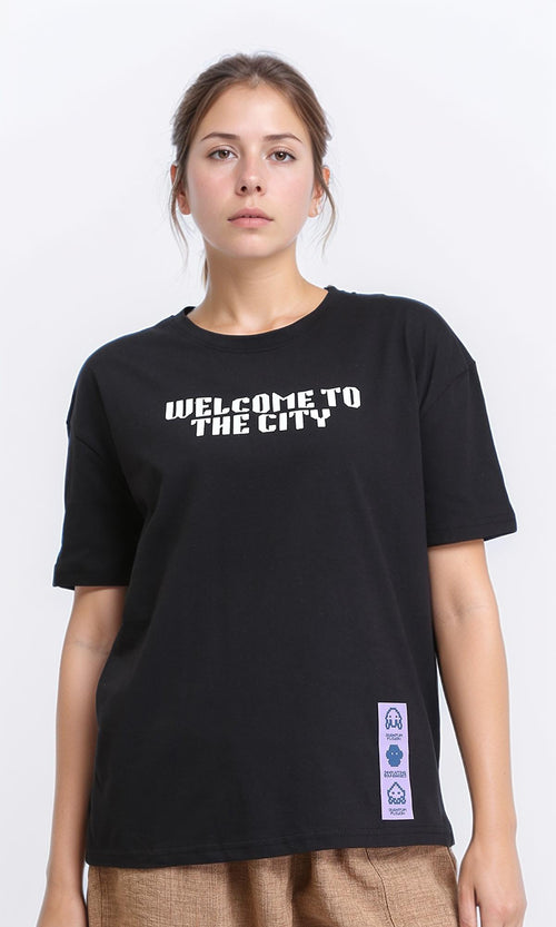 Front & Back Printed Cotton Tee - Black