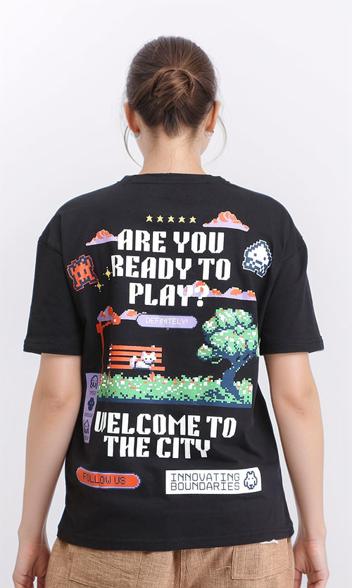 R208499 - Front & Back Printed Cotton Tee - Black
