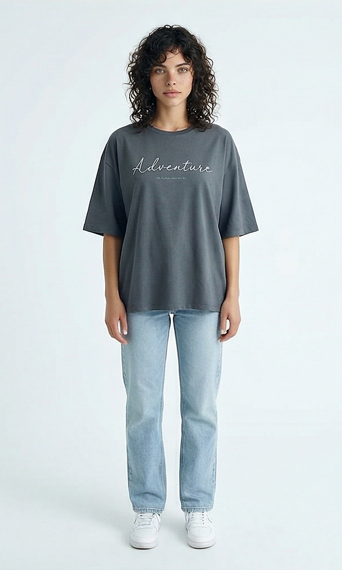 Grey Maritime Adventure Oversized Graphic Tee - R208503