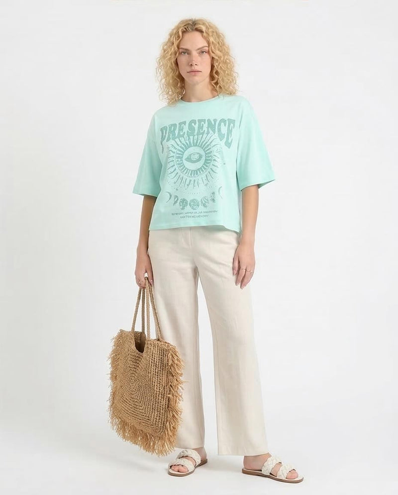 Ravin Women’s "Presence" Celestial Graphic Oversized T-Shirt – Mint Aqua - R208506