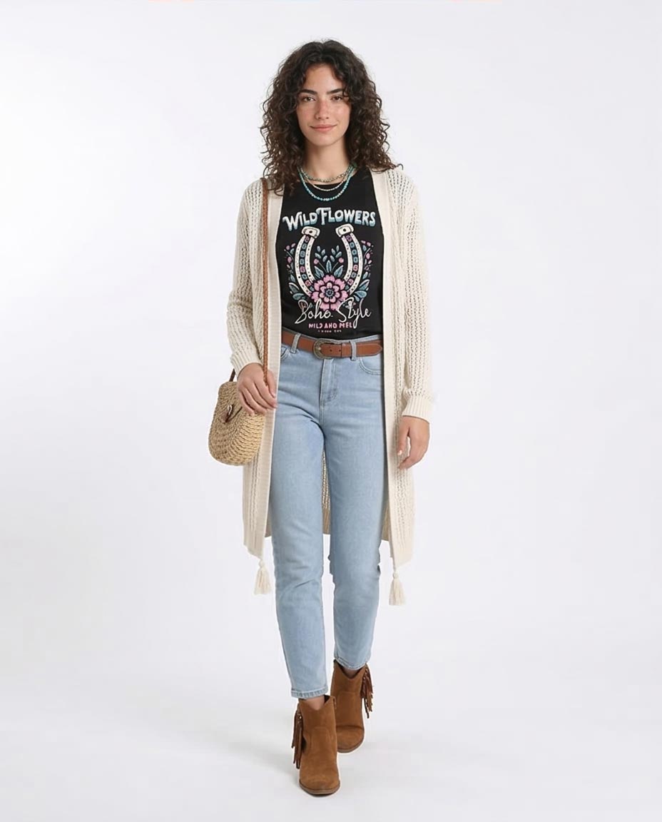 Ravin Women's Wild Flowers Horseshoe Graphic T-Shirt - Black - R208509