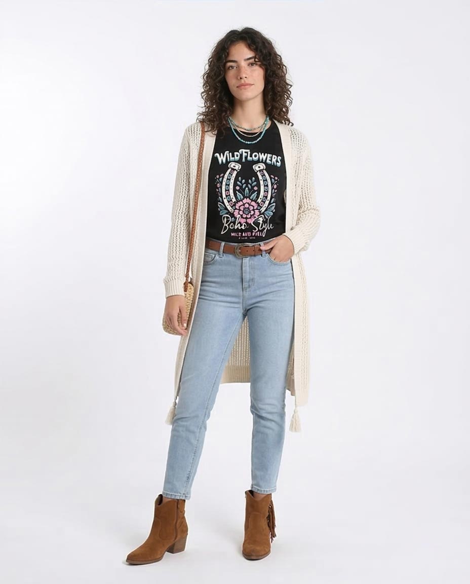 Ravin Women's Wild Flowers Horseshoe Graphic T-Shirt - Black - R208509