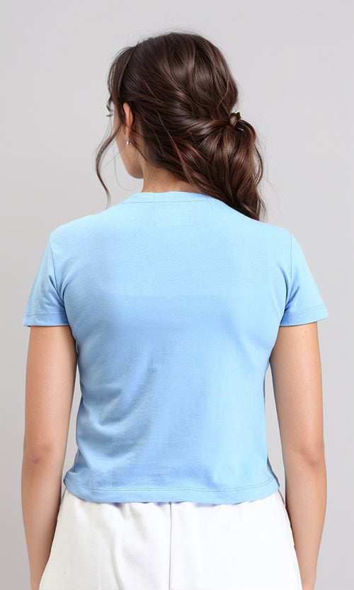 R208511 - Round Neck Solid Basic Tee - Light Blue