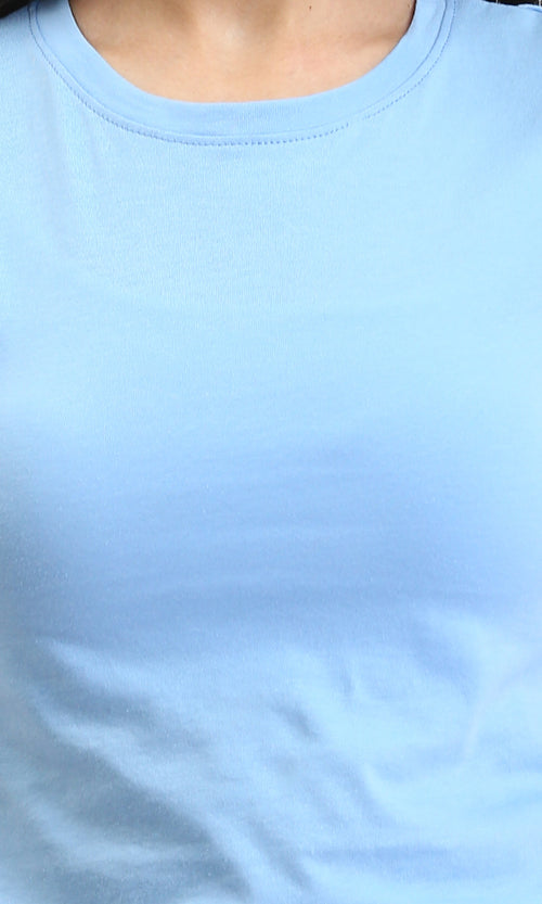 R208511 - Round Neck Solid Basic Tee - Light Blue