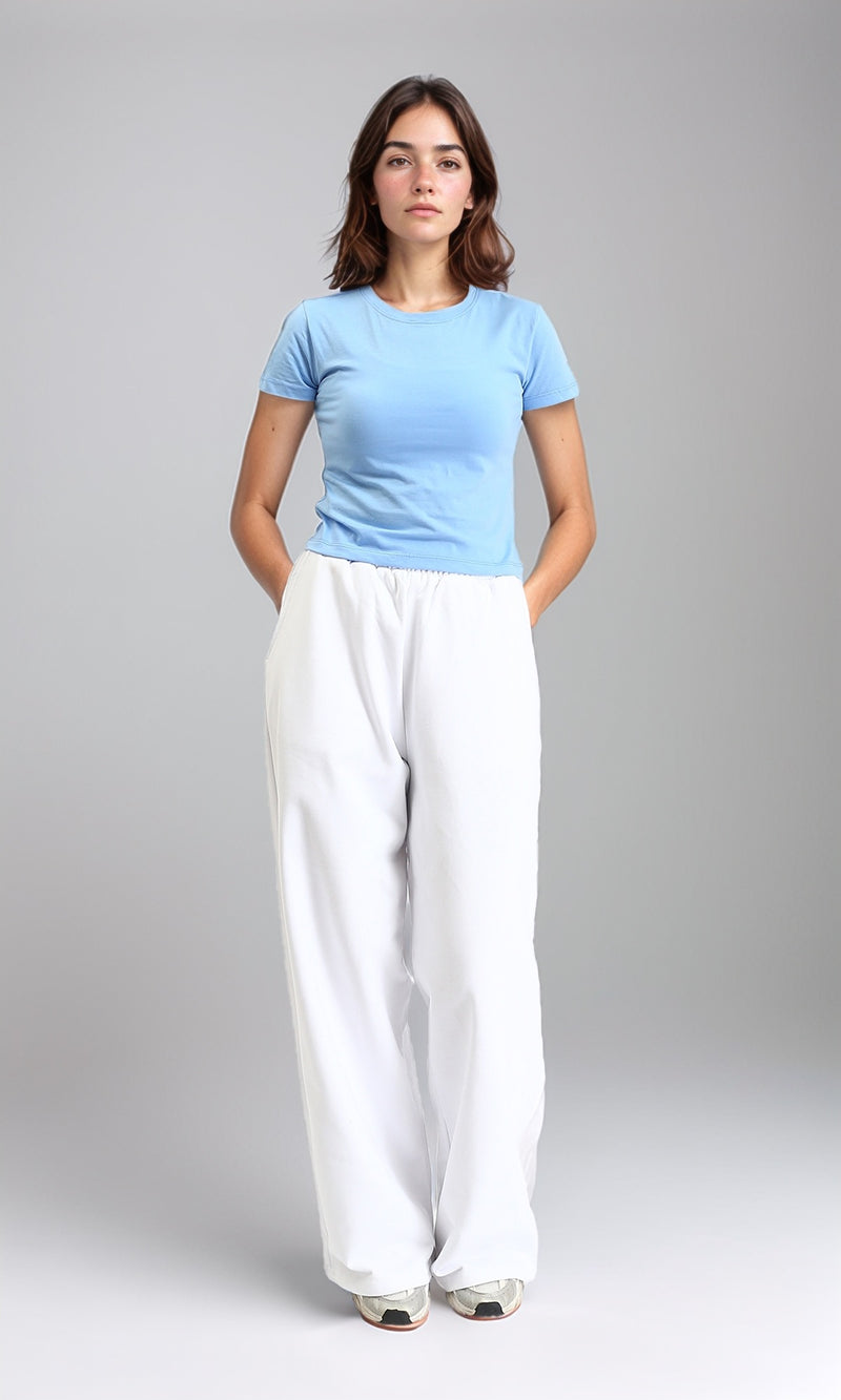 R208511 - Round Neck Solid Basic Tee - Light Blue