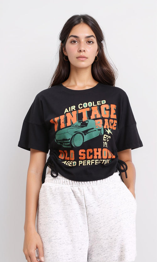 R208513 - Crew Neck Printed Short Tee - Black