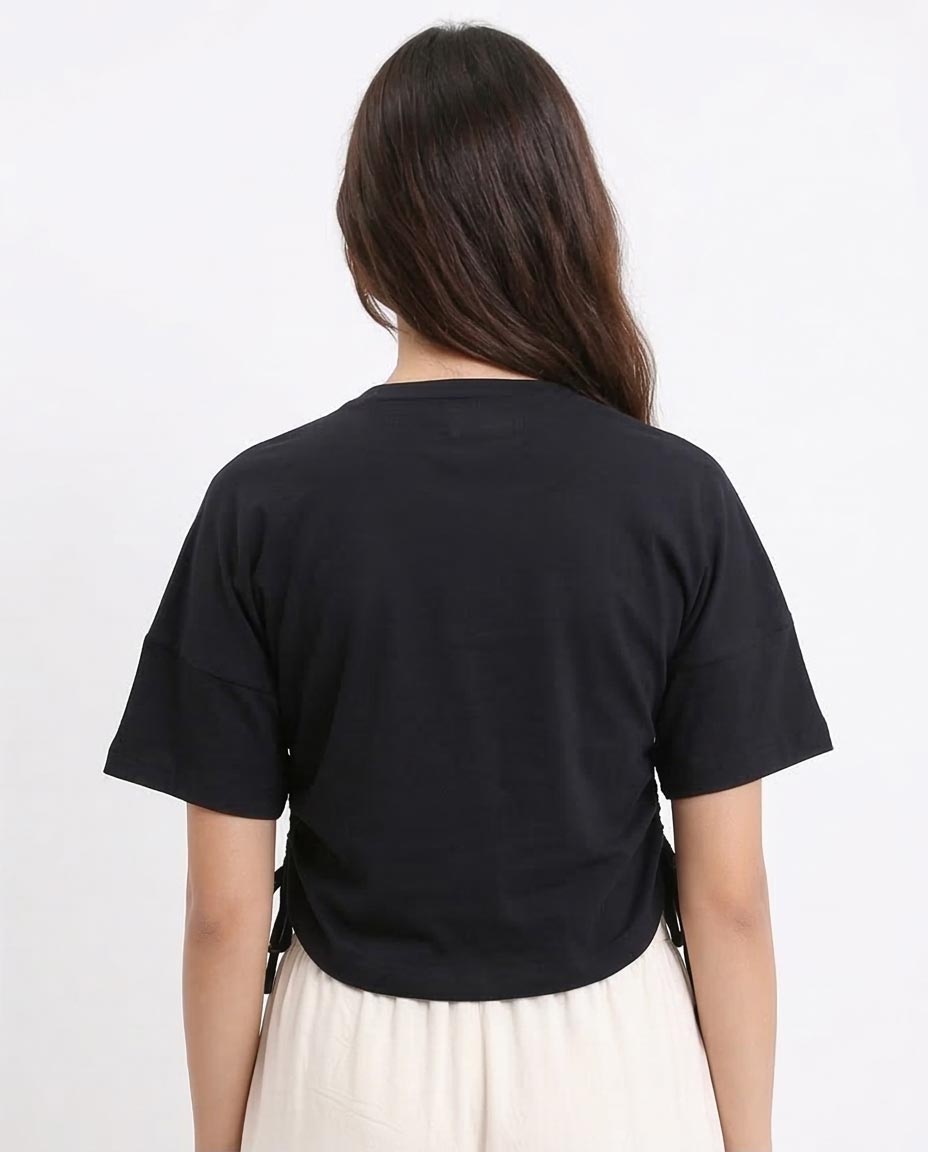 تيشيرت رافين نسائي جرافيك سباق عتيق بأطراف جانبية قابلة للتعديل - أسود - R208513