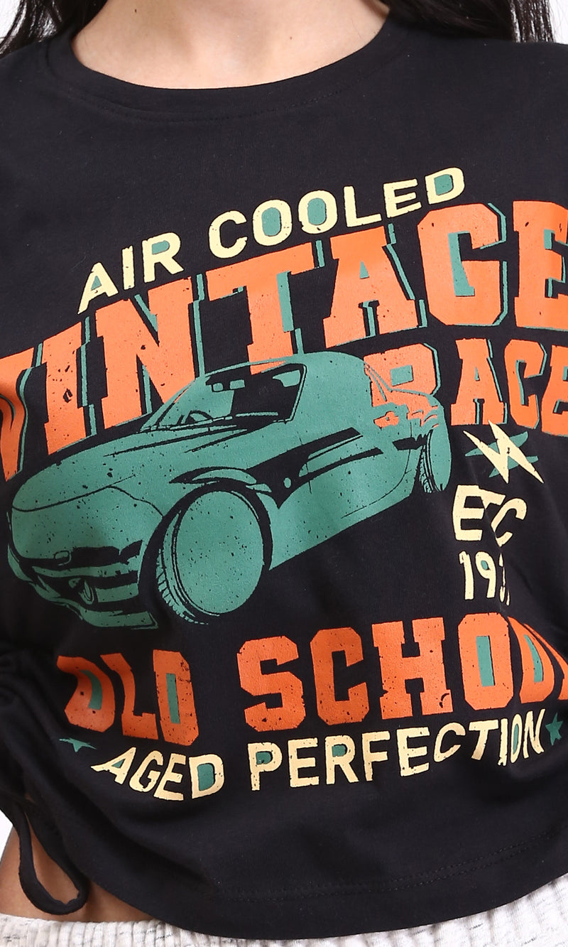 R208513 - Crew Neck Printed Short Tee - Black