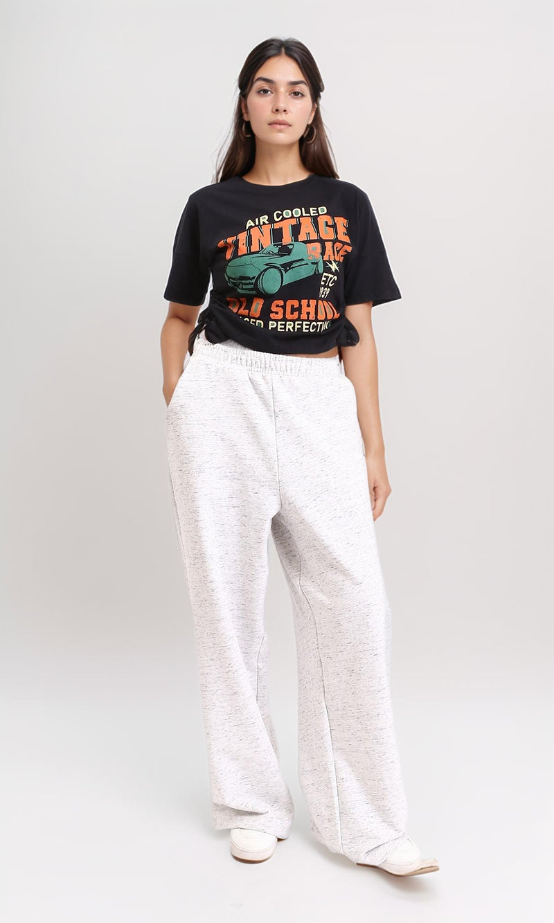 R208513 - Crew Neck Printed Short Tee - Black