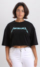 R208514 - Printed "Metallica" Elbow Sleeves Casual Tee - Black