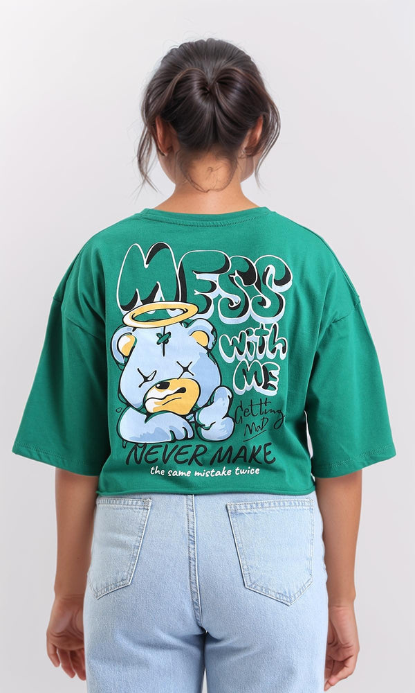 R208516-Printed Elbow Sleeves Casual Tee - Green