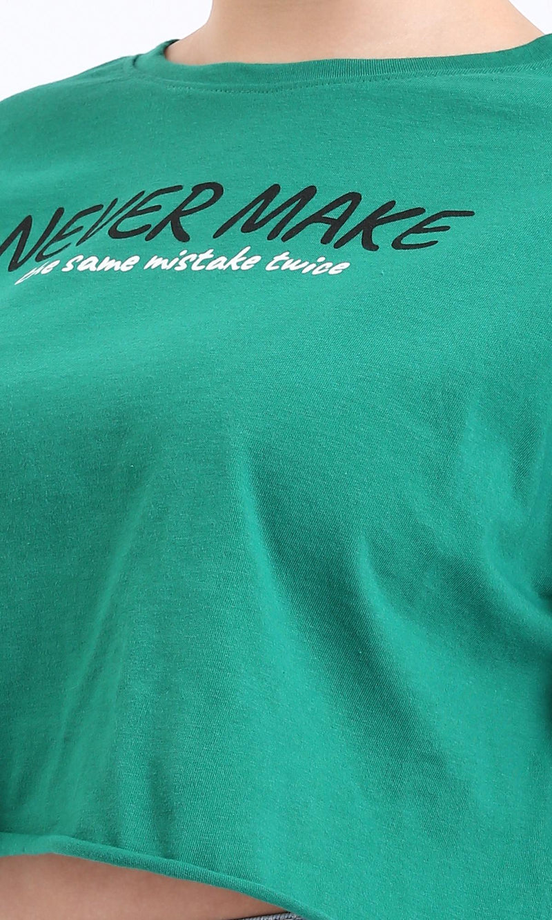 R208516-Printed Elbow Sleeves Casual Tee - Green