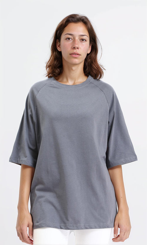 R208517 - Solid Relaxed Fit Long Tee - Medium Grey