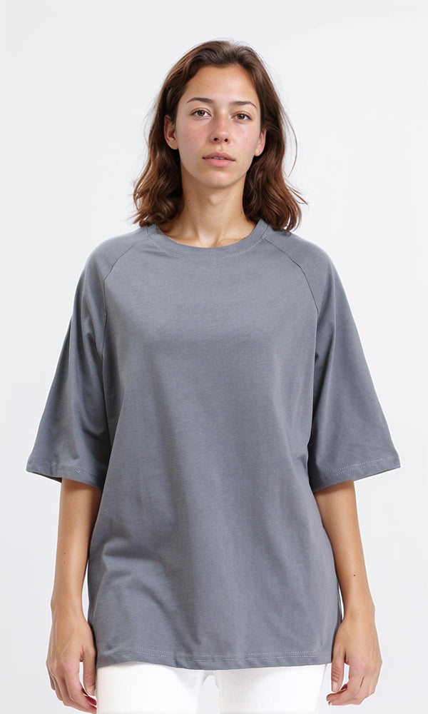 R208517 - Solid Relaxed Fit Long Tee - Medium Grey
