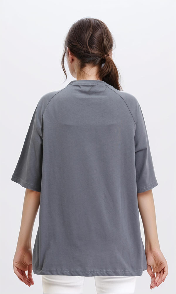 R208517 - Solid Relaxed Fit Long Tee - Medium Grey