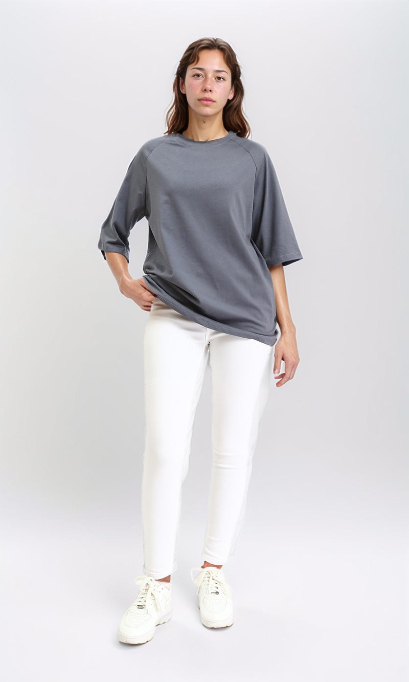 R208517 - Solid Relaxed Fit Long Tee - Medium Grey