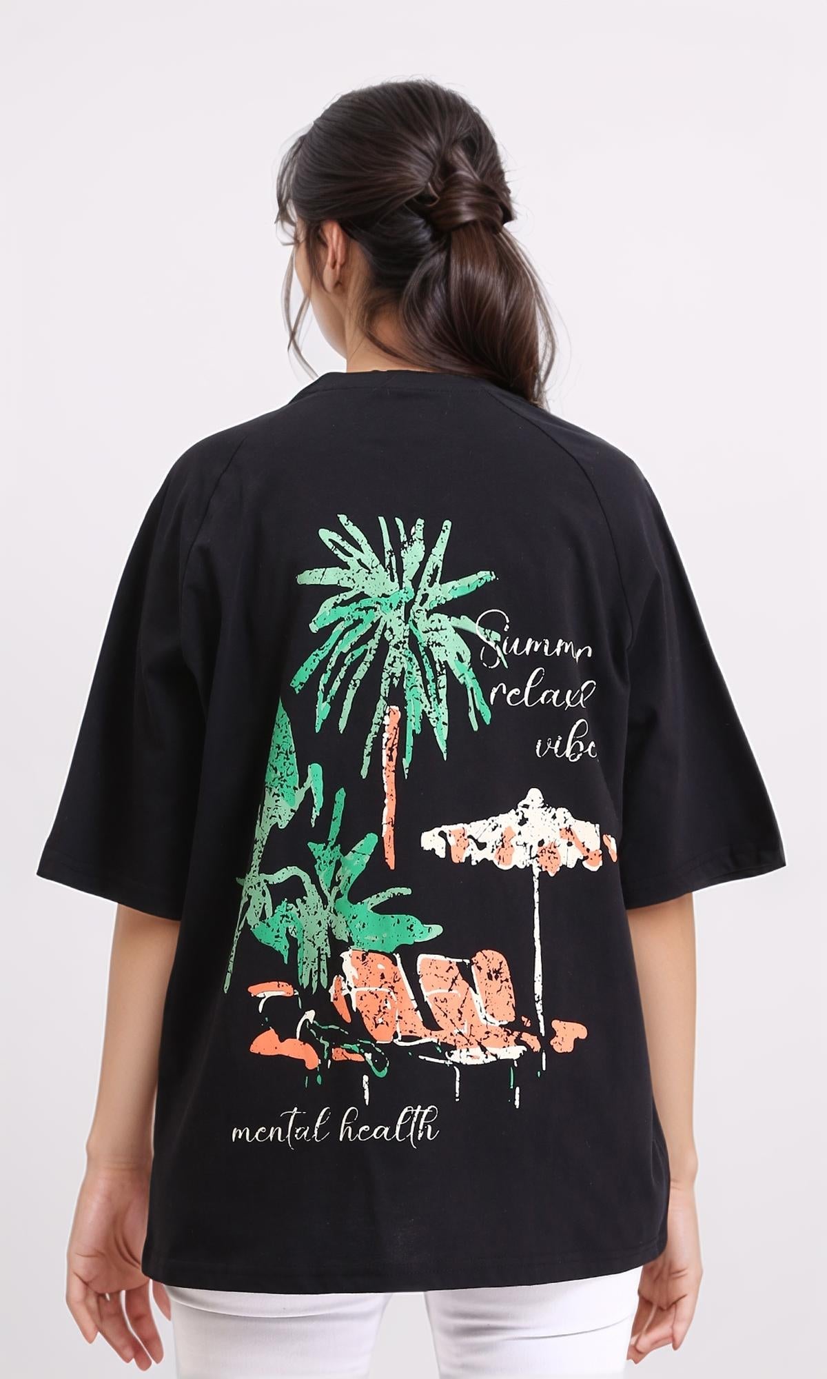 R208519 - Printed Relaxed Printed Long Tee - Black