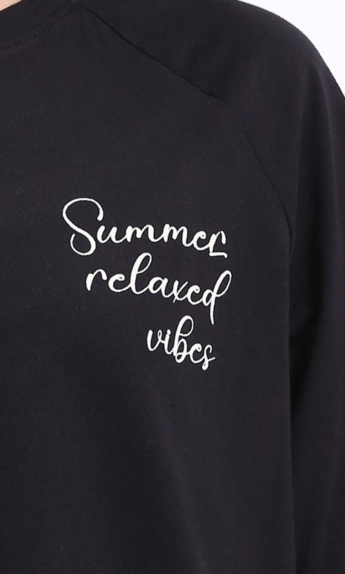 R208519 - Printed Relaxed Printed Long Tee - Black